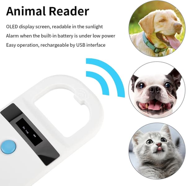 Hundmikrochipläsare husdjurschipskanner med OLED-skärm stöder FDX-B (ISO11784/11785) och EMID-mikrochip för djurhantering.