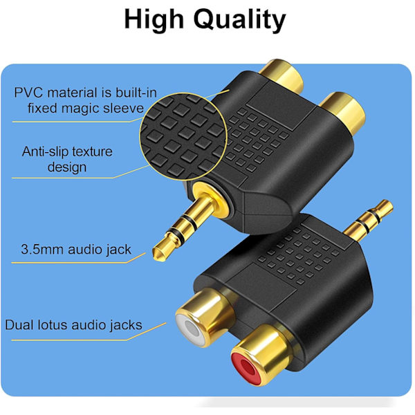 3,5 mm - RCA -jakosovitin, kullattu 3,5 mm uros stereo - 2 RCA naarasliitäntään Y-liitin, äänenmuunnin (2 kpl)