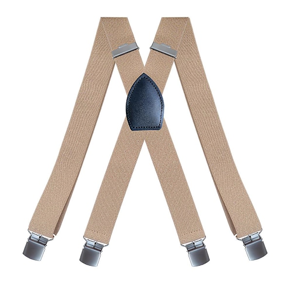Beige Färg-herr Suspender Med Mycket Stark 4 Klipp Suspender Man Heavy Duty X Suspender Stil Justerbar Suspender