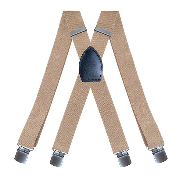 Beigefärgade hängslen för män med mycket stark 4 clips Suspender Man Heavy Duty X hängslen Style Justerbar hängslen
