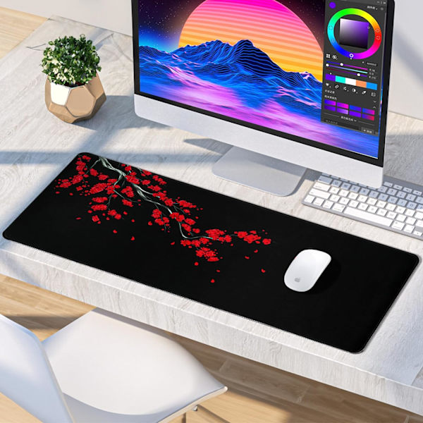 Musematte Gaming Stor Skrivebordsmatte (31,5 x 11,8 x 0,12 tommer) Vaskbar Stor Musematte, Japansk Musematte med Antiskli Gummibase, Utvidet Mo MousPad Y6 XL