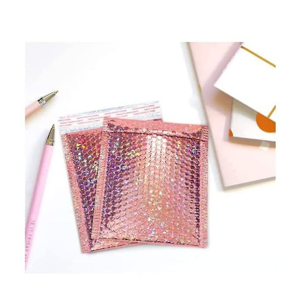 10x12 tum metallisk holografisk bubbelkuvert vadderat kuvert glitter fraktpåse -- Liten företagsförpackning (champagne, 5-pack) ,h