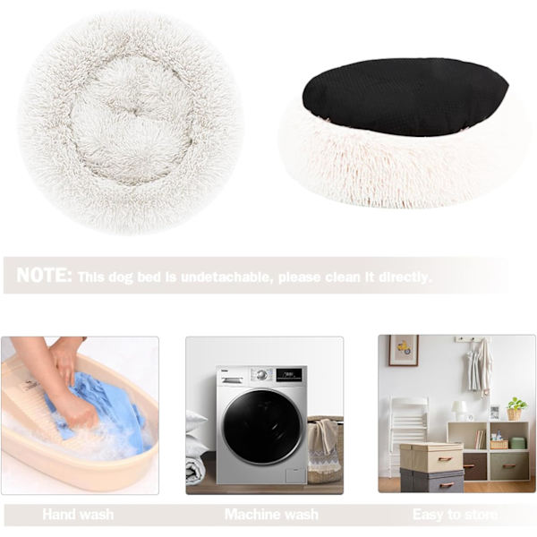 Rolig Hundeseng Donut - 19,7 tommer Fluffy Plys Puppy Kitten Cuddler Rund Seng, Varm og Blød Kæledyr Hyggelig Anti Angst Senge med Skridsikker Bund og White 50.00 x 50.00 x 20.00 cm (L x W x H)