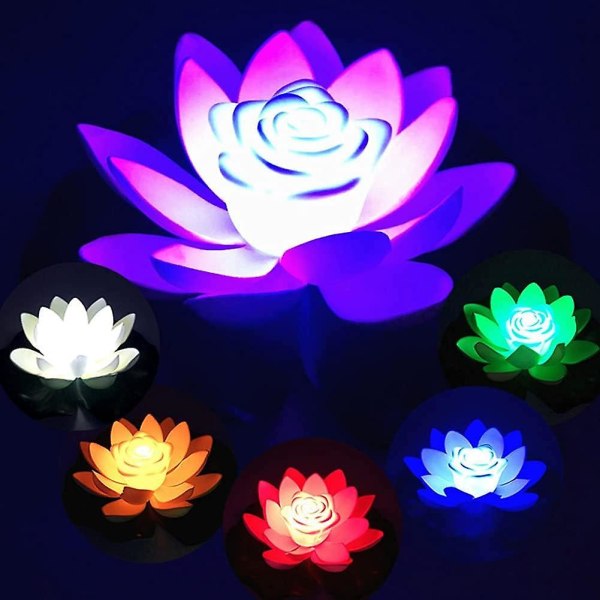 6 stk Flytende kunstige vannliljer, Pond Light Lotus, Flytende Led Lotus (flerfarget), Flytende skumblomster for hager/bassenger/fontener/akvarier