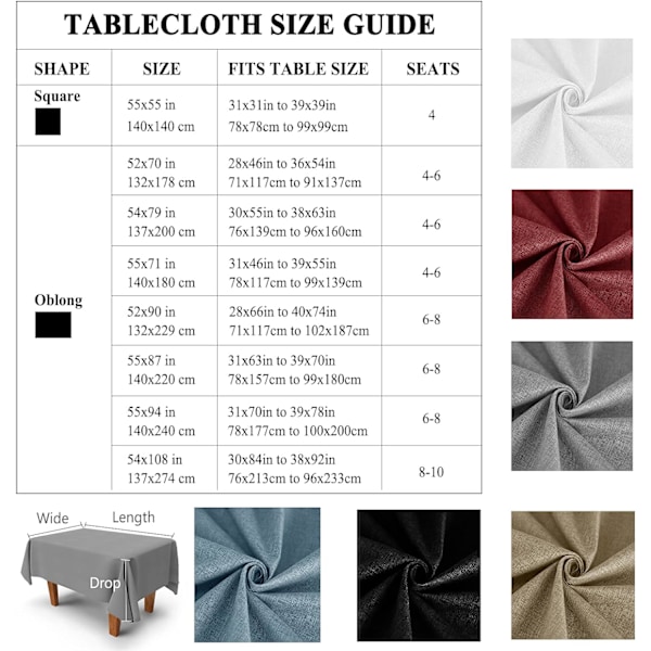 y Bordduk Rektangulär Hessian Grå Borddukar 2m Bordsduk Grå Avlång Bordsdukar Stratch Resistent Buffé Utomhus Picknick Dekorativ Light Grey 54x79in(137x200cm)