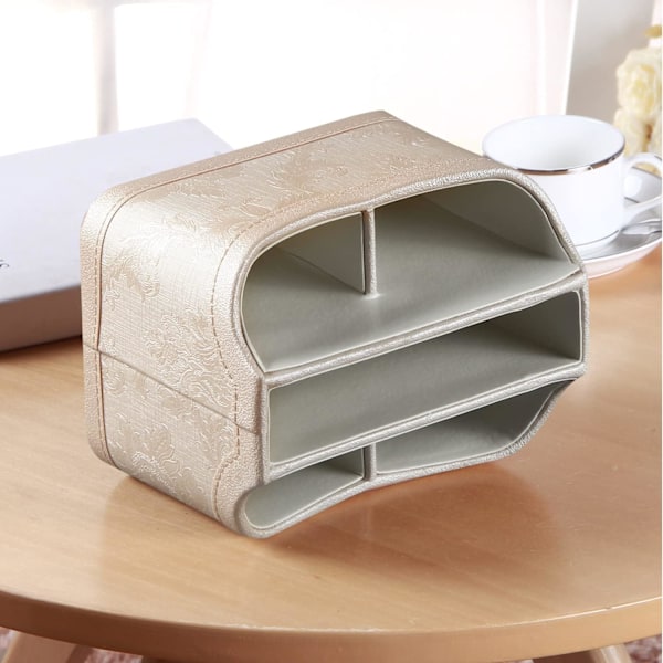 PU Læder 360° Roterbar Fjernbetjening Holder, Natbord TV Fjernbetjening Caddy, Kontorartikler Skrivebordsarrangør, Drejelig Opbevaringsboks til Pen, Post, Telefon, D Embroidery Flower