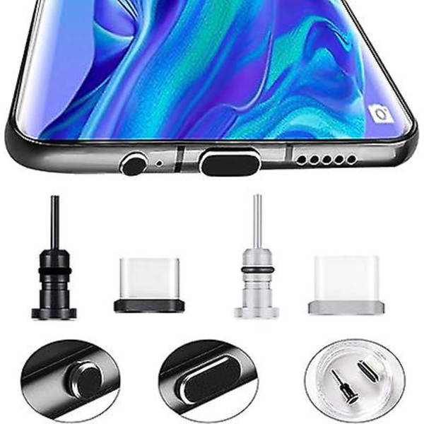 2 par telefonstøvpropper, støvdeksel for USB-C-kontakt og 3,5 mm jack, plugg og beskytt for Galaxy S10/s9/s8, Huawei P9/p10/p20, Nexus 5x/6p
