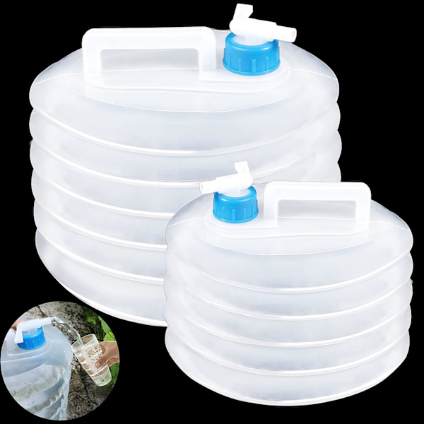 2-pack hopfällbar vattenbehållare 5L & 10L Vattenbärare Camping BPA-fria Vattenbehållare med kran för Camping Vandring Klättring Fiske Resor