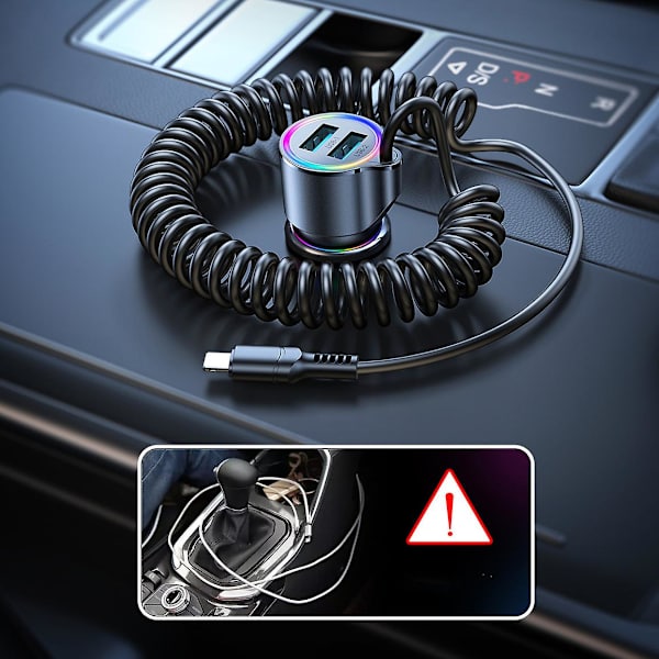 Snabb billaddare billaddningsadapter med 1,5 m spiralformad kabel för mobiltelefon