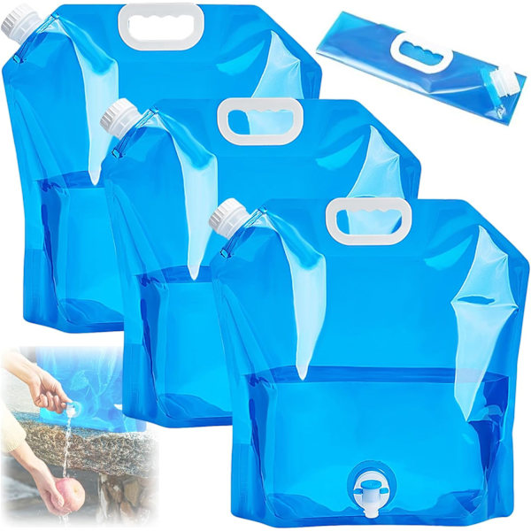 3 st Bärbar Camping Vattenpåse, Plast Vattenpåse, Vattenbehållare, Fällbar Vattenbärare, Utomhus Fällbar Vattenpåse, 10L, för Sport, Vandring, Camping