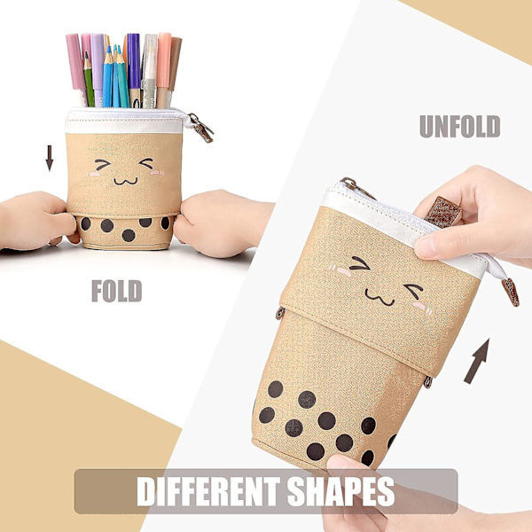 Brun-lærer Student Retractable Pencil Case Pencil Case Pencil Case til børn og piger Kawaii Polka Dot Skoleartikler (1 stk)