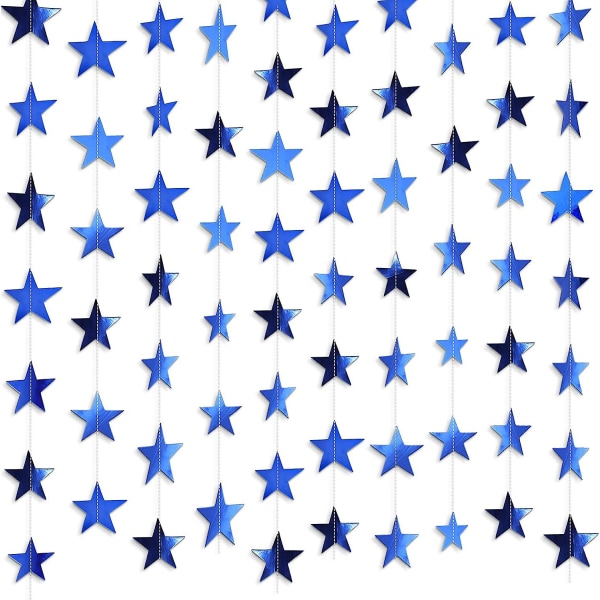 130 fot blå stjerne krans hengende glitterpapir banner Streamer stjerne-tema festdekorasjoner, nå stjernespurven
