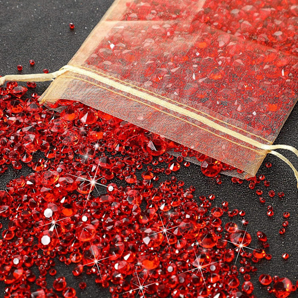 4000 kappaletta punaisia akryylitimantteja. Ihanteellinen pöytäkoristeluun, hääjuhlan järjestämiseen, maljakon täyttämiseen, DIY-sisustustarvikkeisiin (3 kokoa) Red