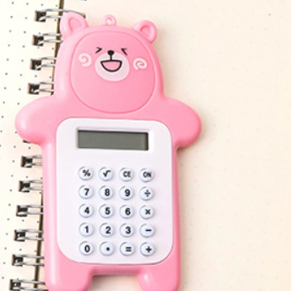(pink) Mini Cute Bear bærbar digital lommeregner, lommeregner med 8 skærme, Cute Cartoon Bear lommeregner, kontorartikler