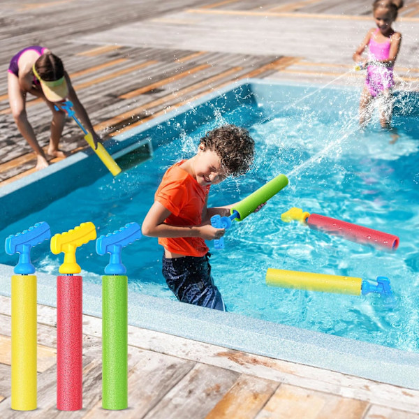 Vattenpistoler för Pool, 4-pack, 12 Meter Räckvidd, Strandleksaker för Sommarfest, Utomhusleksaker för Pojkar, Flickor, Vuxna och Barn 3-12 År Red+yellow+green Power Handle*3