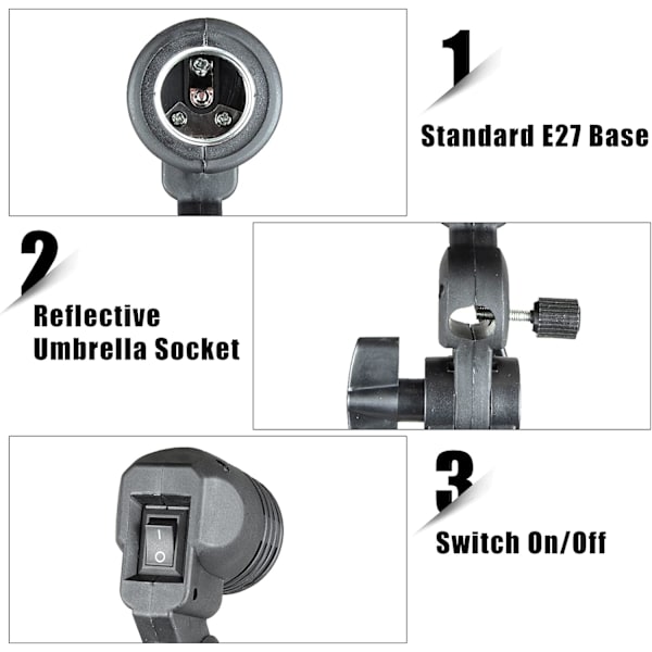 Studio Foto E27 Profesjonell Enkelt Lampholder Svingbar Sokkelpære med Paraplybrakett for Blitslys Belysning Monolight E27 Pære 1 Pack Single Bulb Socket