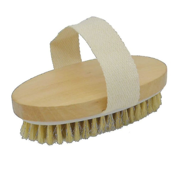 Oval bad torr helkroppstvättborste, 100 % naturborst ryggskrubb, ryggborstskrubb, torr och våt, förbättrar lymffunktioner, exfolierar, S