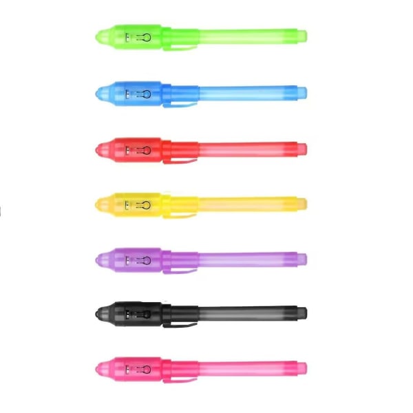 Invisible Ink Pen Secret kynä UV Light kynillä Party Invisible Pen turvakynä pojille ja tytöille, juhlat, sukkatäytteet (7 kpl, värillinen