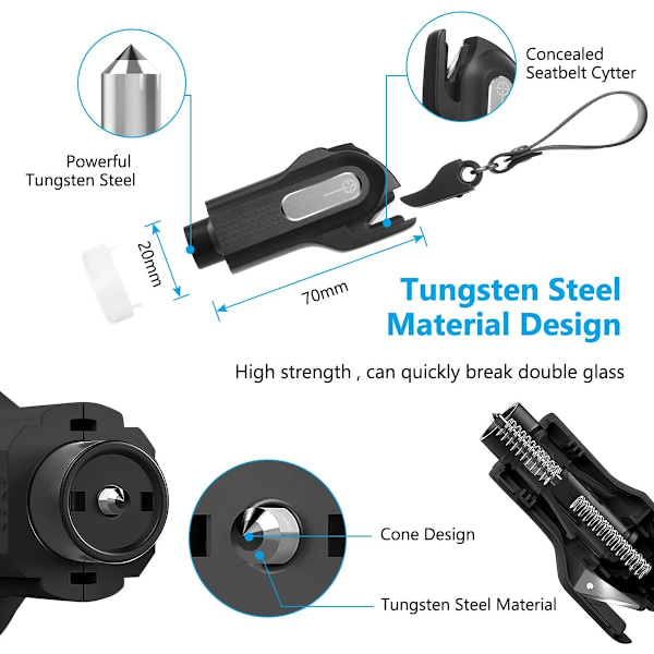 Bilrudes Breaker, Bærbar Glasbryder Sælebælte Cutter, Nøglering Nødsituation Flugtværktøj Køretøjs Sikkerhed Glashammer, Bil Flugtværktøj til Land og Black