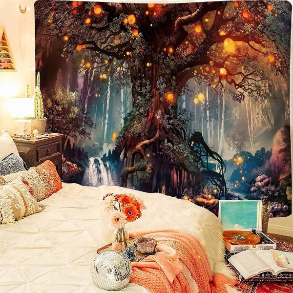 Magical Forest Tapestry Life Tree Tapestry Trippy Wall Tapestry Vægophæng til soveværelse (130x150cm)