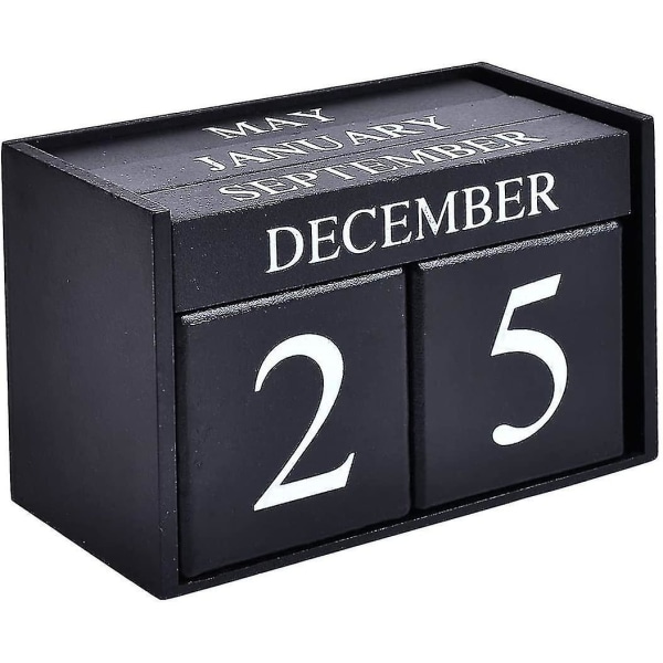 Træskrivebordsblokke Kalender - evighedsblok Måned Dato Visning Hjemmekontordekoration, sort