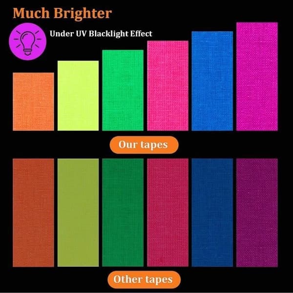 Fluorescerande tejp - UV - 6 färger - 15 mm - 5 m - Bomulls- och polyestertyg
