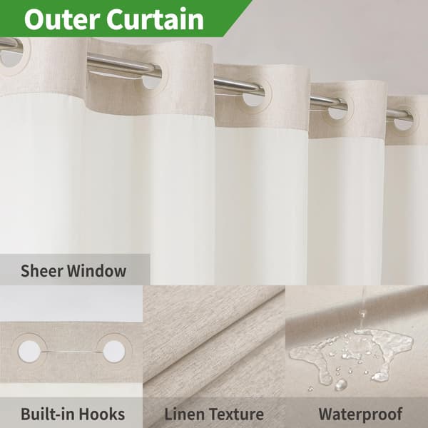 Hookless dusjforheng i teksturert polyester med avtakbart stofffôr, vanntett og vaskbart, 183*190cm, off-white.