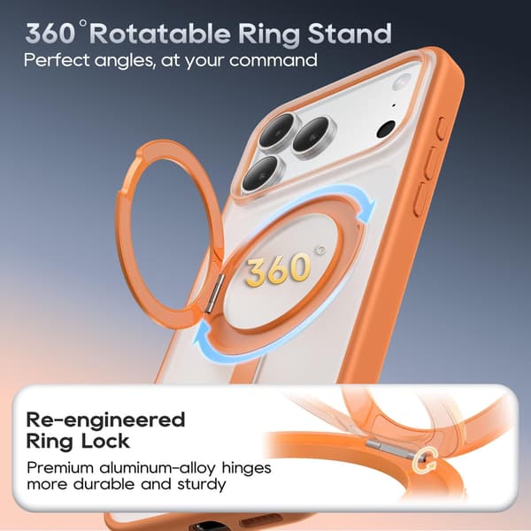 Magnetisk 360 Ringdeksel til iPhone 17 Pro 6.3\" - Matt Oransje MagSafe-kompatibelt Støtsikkert Deksel (2025)