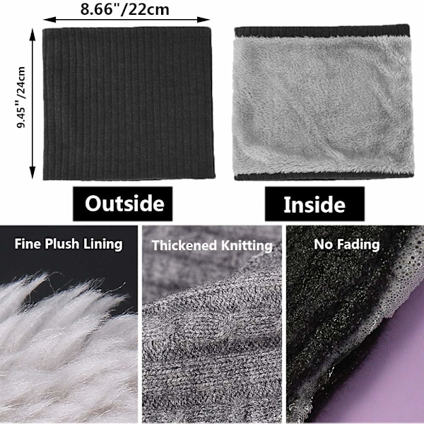 Fleece Halsvärmare Termisk Snood Unisex Tjock Vinter Kallt Väder Stickad Cirkelhalsduk för Cykling Motorcykel Sport Black