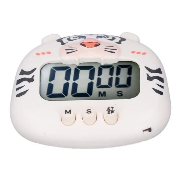 Vvikizy digital timer, digital kökstimer, nedräkningstimer, tecknat djurljud, bordsur, vit tiger
