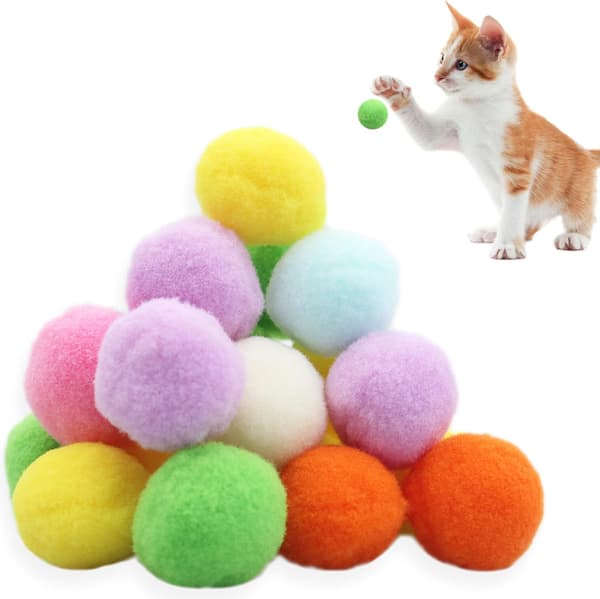 20 Stykker Kat Pomponer Bløde Bolde Indendørs Interaktivt Legetøj Træning Multicolor (3cm)