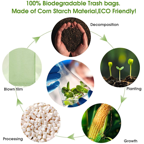 Biologiskt nedbrytbara soptunnor 100 st, 15L sopsäckar återvinning 2-4 gallon sopsäckar, nedbrytbara sopsäckar komposterbara för mat/hushålls/trädgårdsavfall