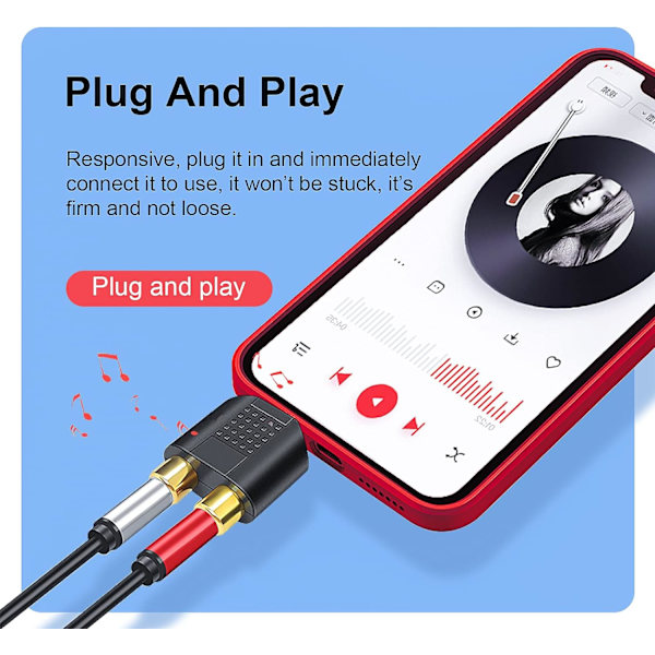 3,5 mm - RCA -jakosovitin, kullattu 3,5 mm uros stereo - 2 RCA naarasliitäntään Y-liitin, äänenmuunnin (2 kpl)
