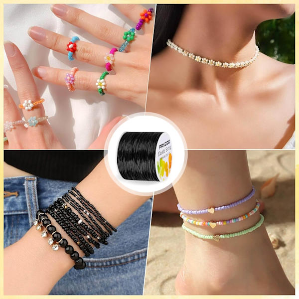 1,4 MM elastisk snor til armbånd, strækbar magisk elastisk snor perlekæde smykke tråd til venskabsarmbånd, halskæder, lerperler, ponyperler Black 1.4 MM