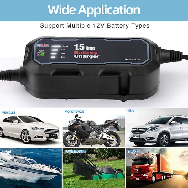 12v 1500ma Automatisk Smart Motorcykel Batterioplader Vedligeholdelsesenhed Til Bil/rv/atv/båd Automatisk Batterioplader Med Led