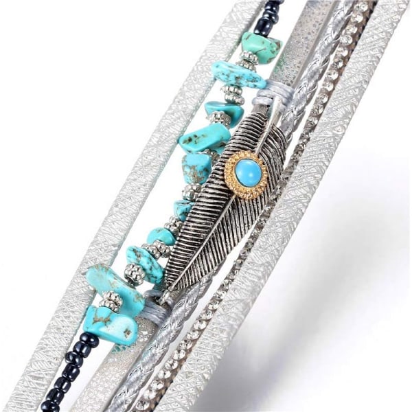 Leopard Armband för Kvinnor, Boho Läder Wrap Multi-Layer Pärla Kristall Armband Smycken A7Feather A7Feather