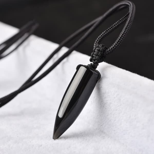 Ædelstensvedhæng, spidst reiki chakra perlehalskæde (sort obsidian)
