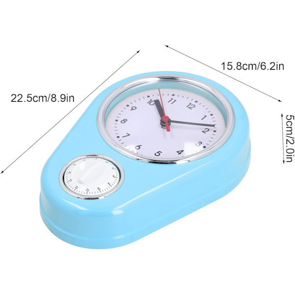 Væg ur køkken timer, 60 minutters visuel nedtællingstimer, lydløs drift, nem at læse, retro køkken vægur, visuel timer, hjemmekøkken T Blue