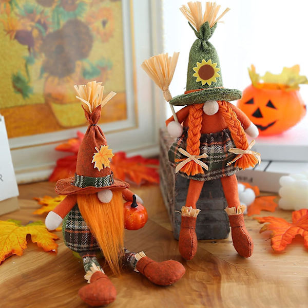 2-pack höstdekorationer för hemmet, Thanksgiving-tomtar, dekorationer, skandinavisk älvdekor
