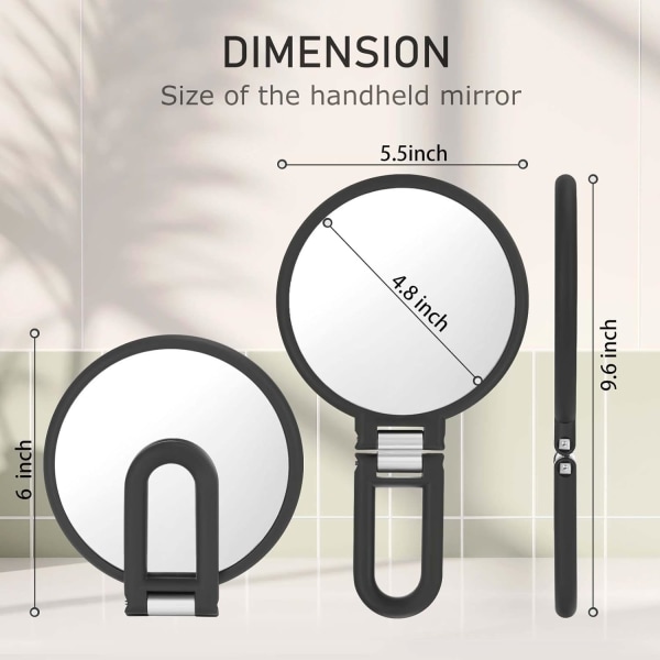 Forstørrende håndholdt spejl dobbeltsidet, 1X 15X forstørrelsesspejl, rejsefoldbart håndholdt spejl, 360° rotation piedestal makeup spejl forfængelighed Mi