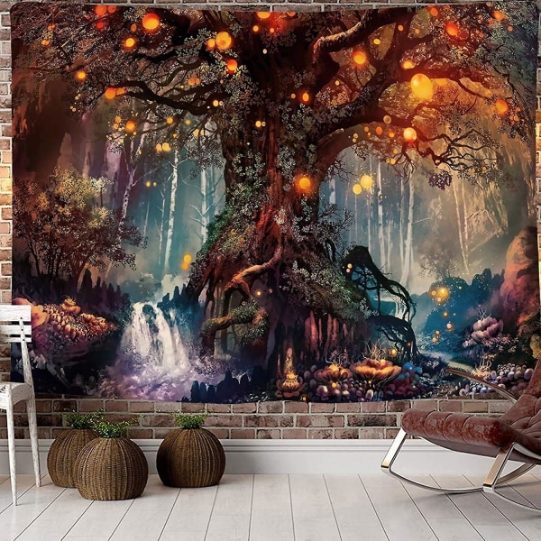 Magical Forest Tapestry Life Tree Tapestry Trippy Wall Tapestry Väggupphängning för sovrum (130x150cm)