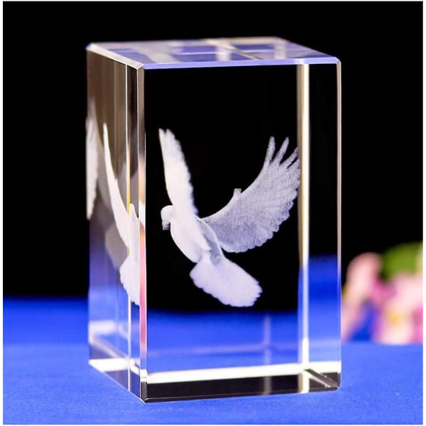 Crystal Glass Peace Dove -hahmo, 3D-laseretsattu kristallikyyhkynen koriste, eläin Kristallilasikuutio Kaiverrus patsas Rauhankyyhkynen veistos Lahjat Wi
