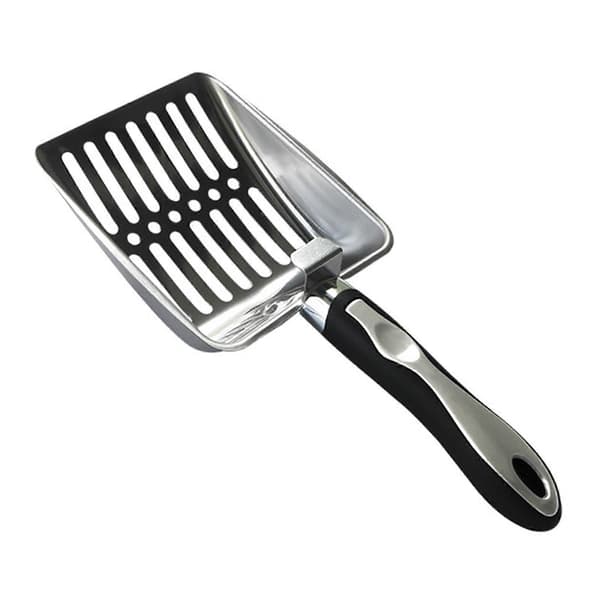 Slitesterk kattedo-spade i metall - med perforert spade - for hygiene Silver