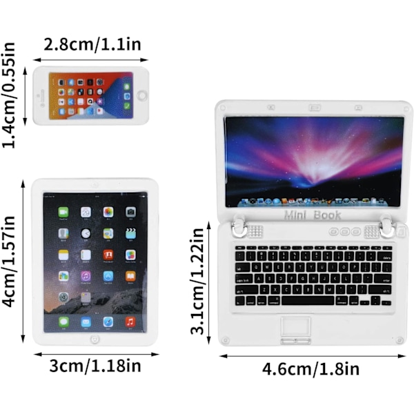 1:12 Metal Simulering Bærbar Computer Tablet Smartphone Mini 3 Stk./Sæt - Dukkehus Miniature Computer Scene Simulering Møbler Tilbehør Dukkehus