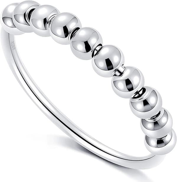 925 Sterling Sølv Angstring for Kvinner og Menn, Angstring, Fidget Spinner Ring med Perler (6)