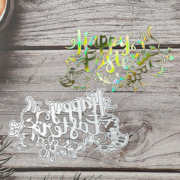 Glad Påsk Ord Med Kanin Kyckling Metall Skärmaskin Stencil Diy Scrapbook Form