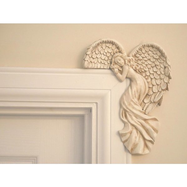 Moderne Elfenbensengelvinger Dørramme Ornament - Vintage Shabby Chic Stil Harpiks Højre Vinkel Vægskulptur Ornament - Dekorationer