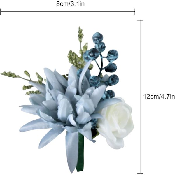 Sæt med 6 støvede blå rose boutonniere til mænd Bryllup Håndlavet Brudgom og Groomsmen Boutonniere Corsage med nål til bryllup Prom Fest Dekoration Corsage 6Pcs