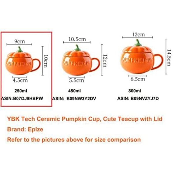 YBK Tech Söt Pumpa Mugg, Keramisk Kaffe Mugg, 8.5oz Te Mugg med Lock (Mugg+ Sked) Orange 250ml Cup& Spoon