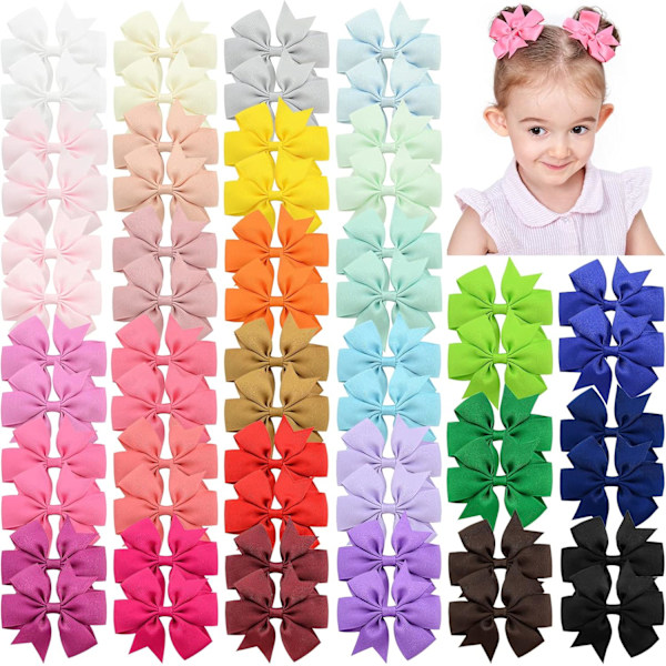 60 st 3 tum Baby Flickor Hårbågar Alligator Clips Grosgrain Band Pinwheel Hårklämmor för Bebisar Barn Småbarn Tonåringar Presenter I Par… 30 Colors in Pairs